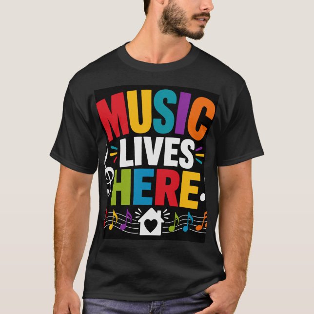 Camiseta A Música Vive Aqui (Frente)