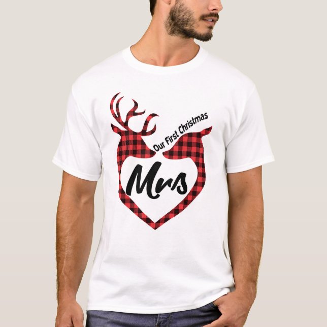 Camiseta A nossa primeira Reindeer de Natal, Sra. Sr. Match (Frente)