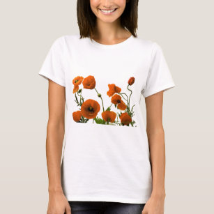 Camiseta A papoila alaranjada floresce padrões florais da