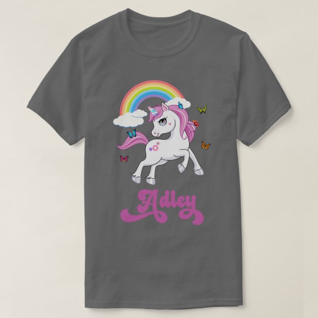 Camiseta A Para Adley Adley Rainbow Unicorn (Frente do Design)