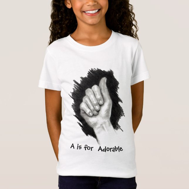 CAMISETA A PARA ADORÁVEL, ASL FINGERSPELL (Frente)