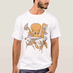 Camiseta A passar o polvo, sobrecarregada por tarefas.