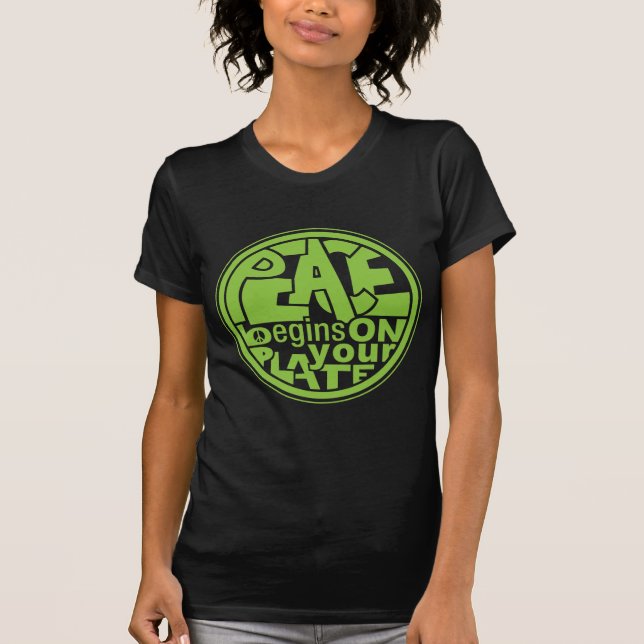 Camiseta A paz do slogan do Vegan começa em sua placa (Frente)
