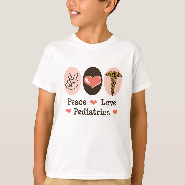 Camiseta A pediatria do amor da paz caçoa o t-shirt (Frente)