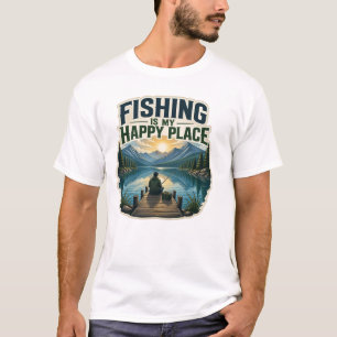 Camiseta A Pesca É Meu Lugar Feliz Vintage Pescador de Lago