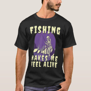 Camiseta A Pesca Me Faz Sentir Vivo Esqueleto com Pesca