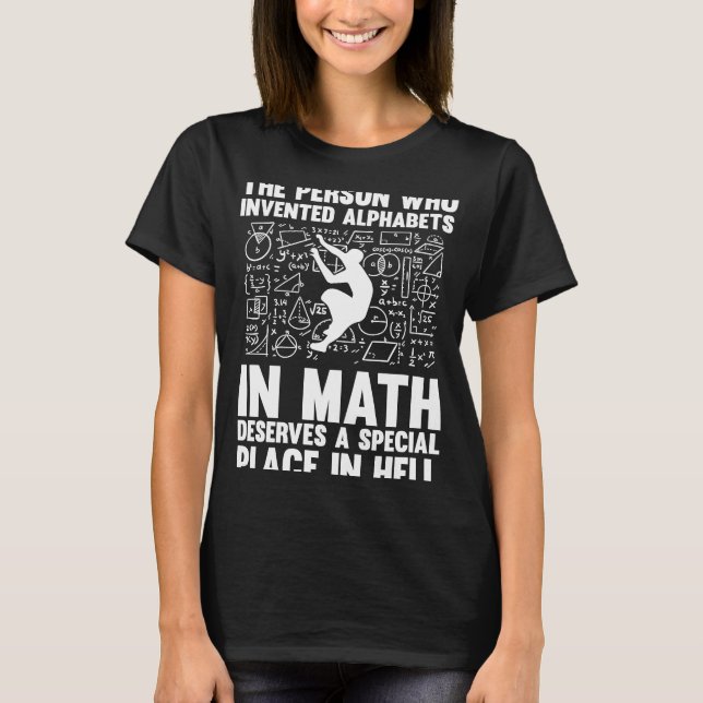 Camiseta a pessoa que inventa alfabetos em matemática (Frente)