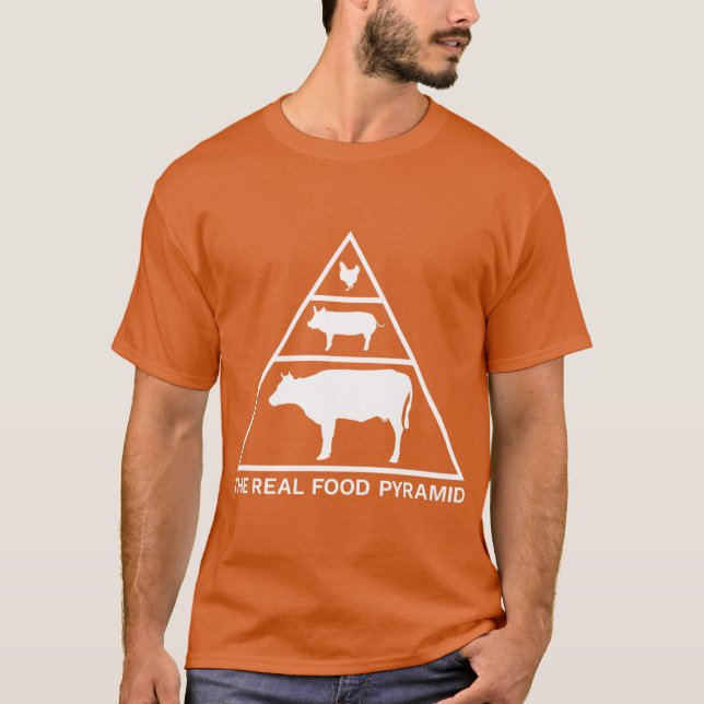 Camiseta A Pirâmide Alimentar Real Presente para Carnívoro  (Frente)