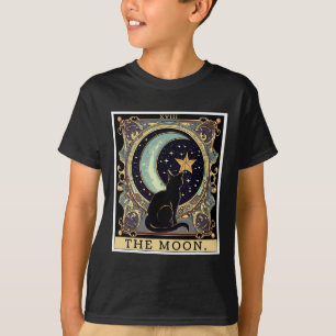 Camiseta A Placa de Tarô da Lua Crescente Vintage Black Cat