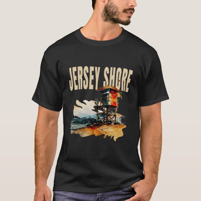 Camiseta A Praia Em New Jersey Shore Oceanfront Lifeguard (Frente)