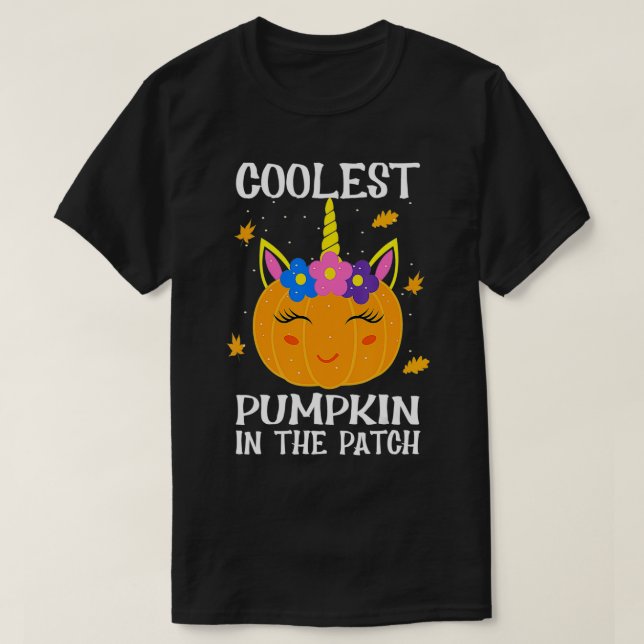 Camiseta A Pumpkin Mais Fria No Patch unicorn Cai Hallowee (Frente do Design)
