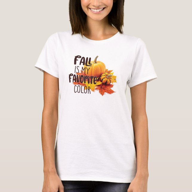 Camiseta A Queda É A Minha Cor Favorita - Pumpkins & Folhas (Frente)