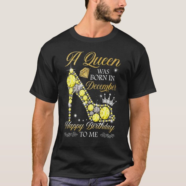 Camiseta A Queen Was Born In December Funny Bling High Heel (Frente)
