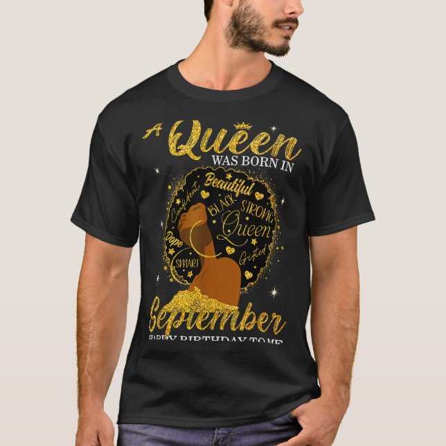 Camiseta A Queen Was Born In September Birthday Afro Girl B (Frente)
