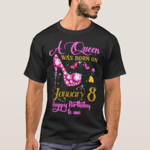 Camiseta A Queen Was Born on January 8, 8th January Birthda