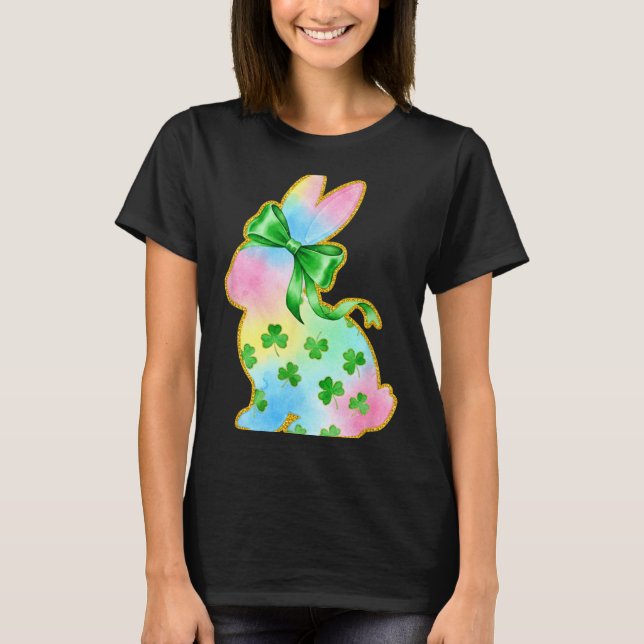 Camiseta A Rainbow Rabbit With Green Bow And Shamrock St Pa (Frente)