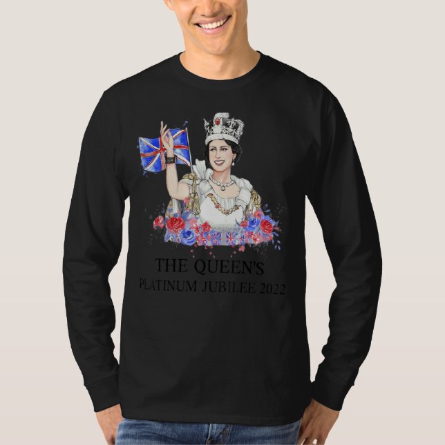 Camiseta A Rainha Britânica Flor, Bandeira Britânica Platin (Frente)