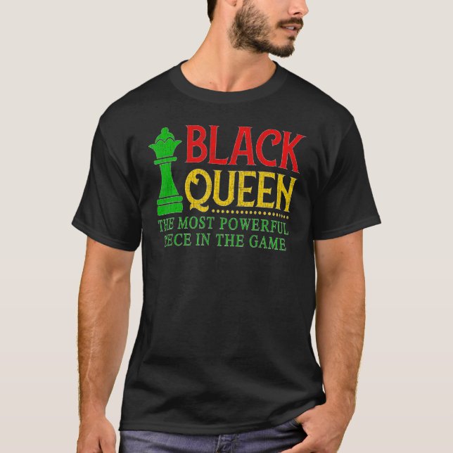 Camiseta A Rainha Negra Mais Poderosa Xadrez Afro-Americano (Frente)