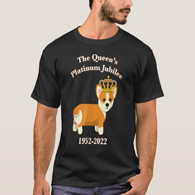 Camiseta A Rainha Platinum Jubilee Corgi Com Cachorro Coroa (Frente)