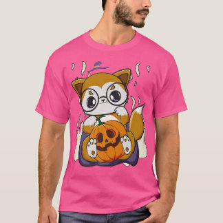 Camiseta A Raposa De Anime Bonita Mantém Kawaii Pumpkin Par
