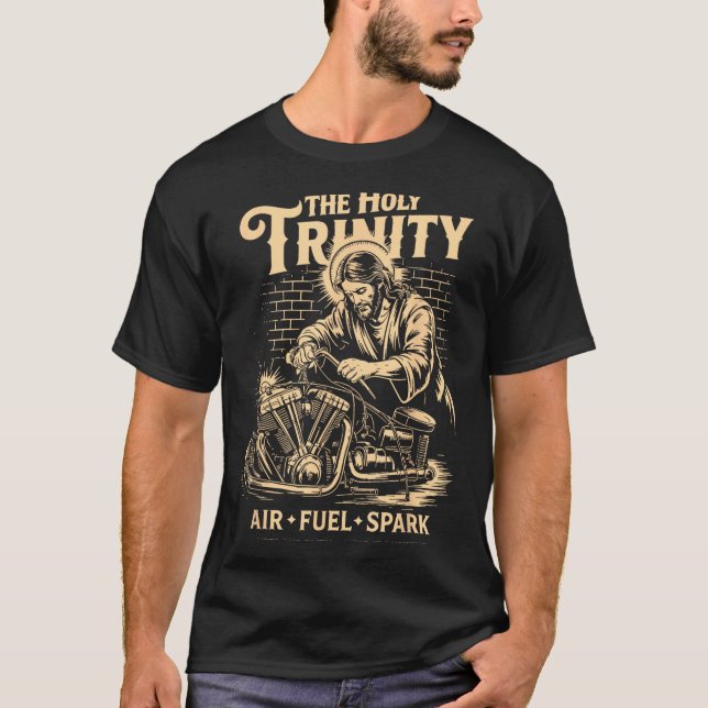Camiseta A Sagrada Trindade Ar Combustível Faísca Mantenha  (Frente)