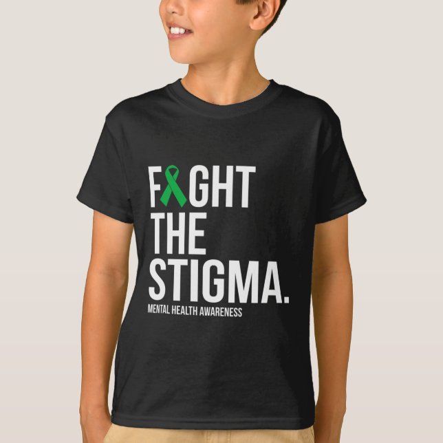 Camiseta A saúde mental da fita verde-estigma (Frente)