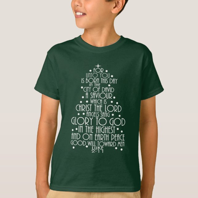 Camiseta A Savior is Born Luke 2-11 Christmas Tree Shirts (Frente)