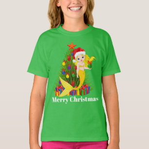 Camiseta A sereia bonito do Natal adiciona o t-shirt da