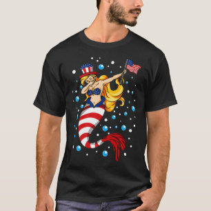 Camiseta A Sereia Patriótica Amante 4 de julho Bandeira Ame