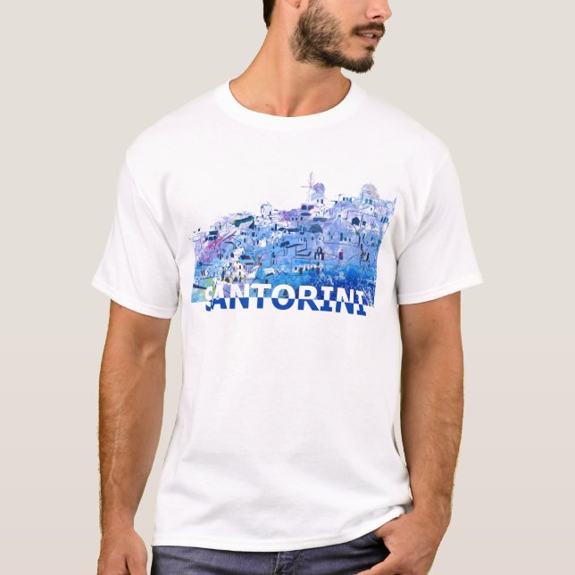 Camiseta A skyline de Santorini em limpo Scissor o estilo (Frente)