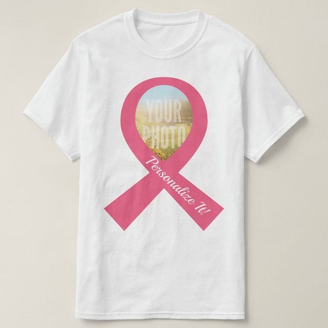 Camiseta A SUA FOTO - Fita Rosa Simples (Frente do Design)