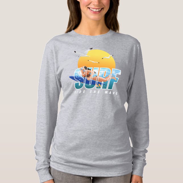 Camiseta A surfista anda pela onda | Mulheres de Longa Dist (Frente)