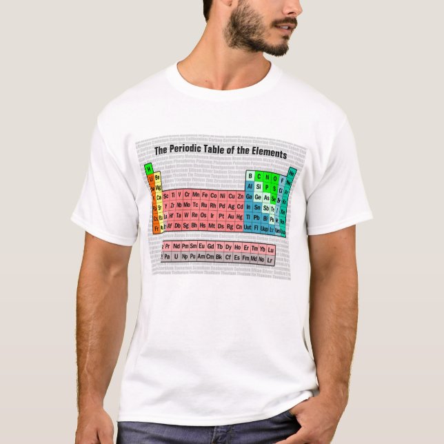 Camiseta A Tabela Periódica (Simples c/ Fundo de Elementos) (Frente)