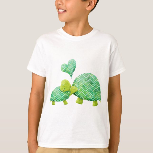 Camiseta A tartaruga doce abraça a mamã e o bebê (Frente)