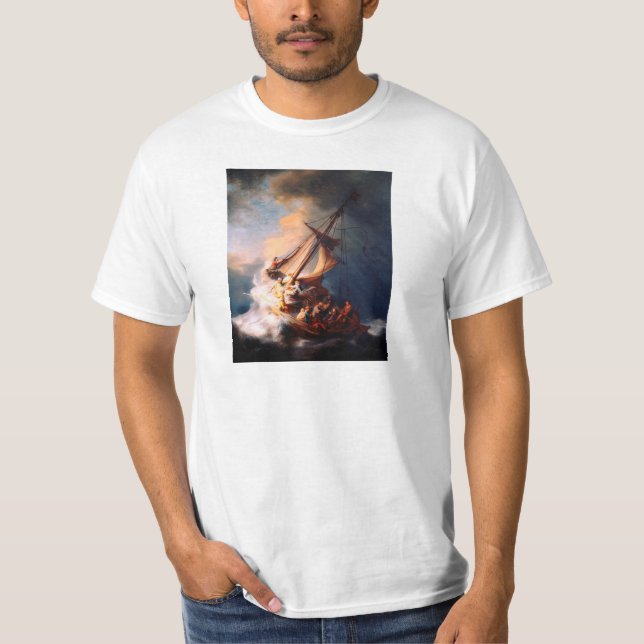 Camiseta A Tempestade No Mar Da Galileia Pintando Rembrandt (Frente)