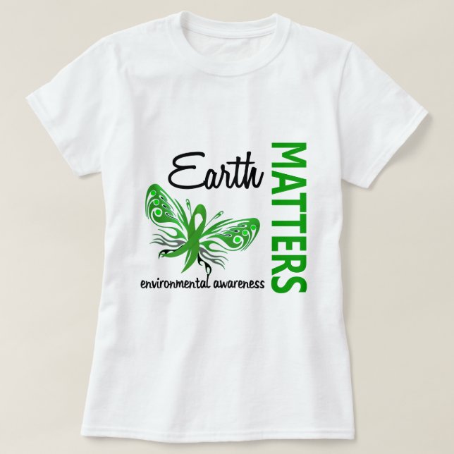 Camiseta A terra importa consciência ambiental da borboleta (Frente do Design)
