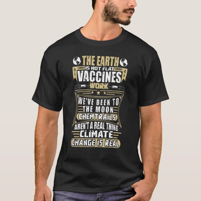 Camiseta A Terra Não É Vacina Flandres Funciona Lua Ciência (Frente)