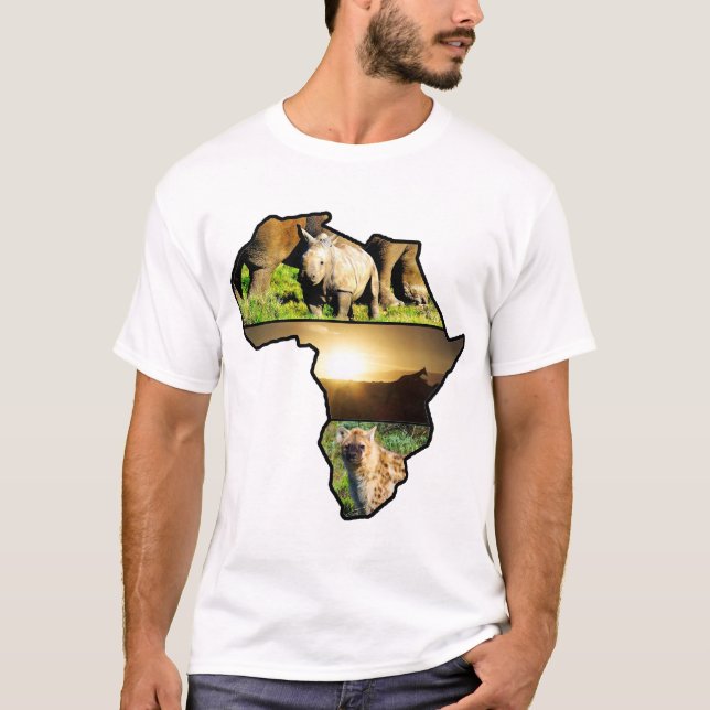 Camiseta A Terra Selvagem Africana, Hyena Continente, Rhino (Frente)