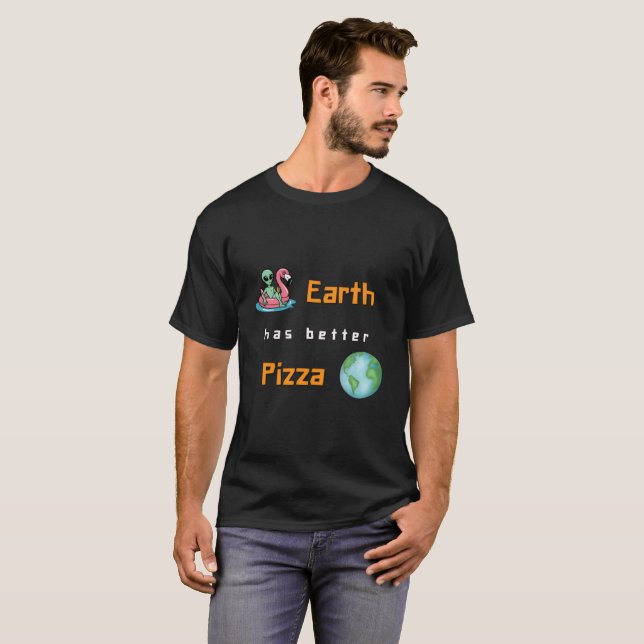 Camiseta "A Terra Tem Melhor Pizza" Alien Fofinho (Frente Completa)
