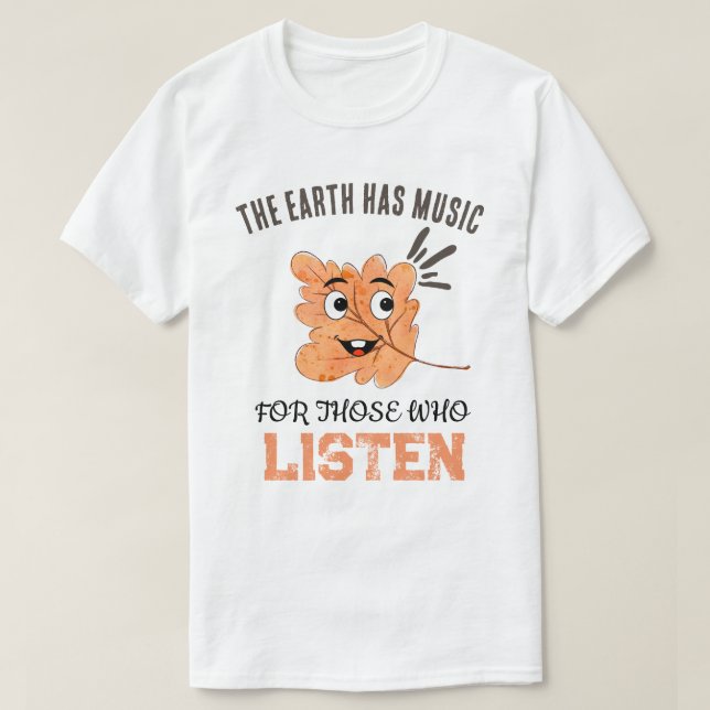 Camiseta "A Terra Tem Música" Folha Sorridente  (Frente do Design)