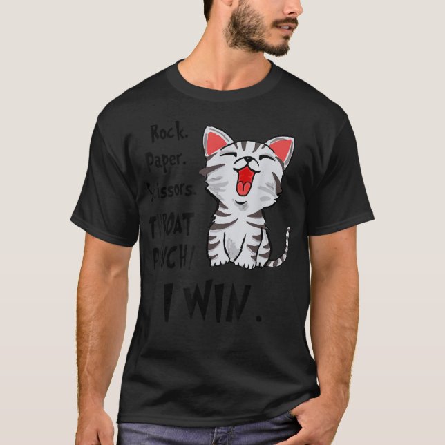 Camiseta A Tesoura De Papel Pedra A Garganta Eu Ganho Gato  (Frente)