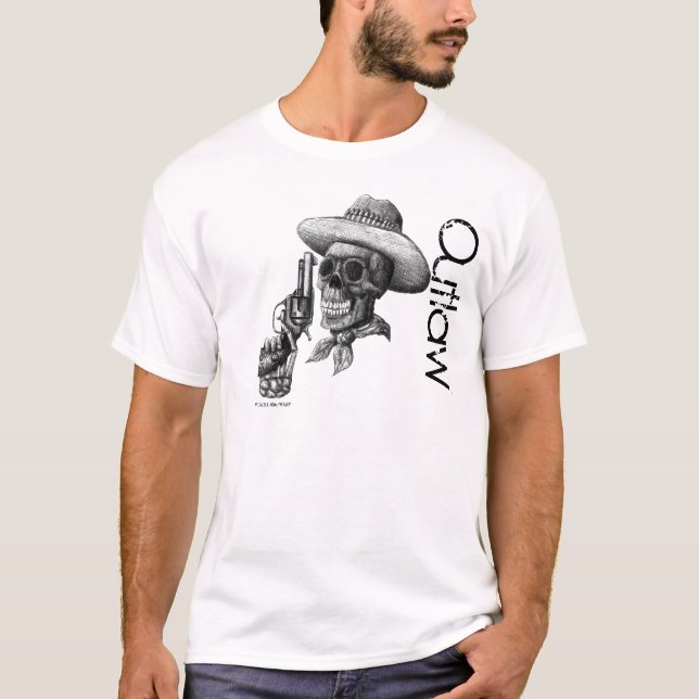 Camiseta A tinta foragido do crânio e da arma encerra o (Frente)
