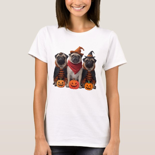Camiseta A Tripulação de Halloween - Engraçada e Spooky Pug (Frente)