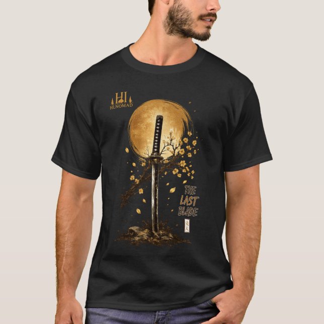 Camiseta A Última Lâmina - Katana Japonesa Dourada & Lua Ch (Frente)