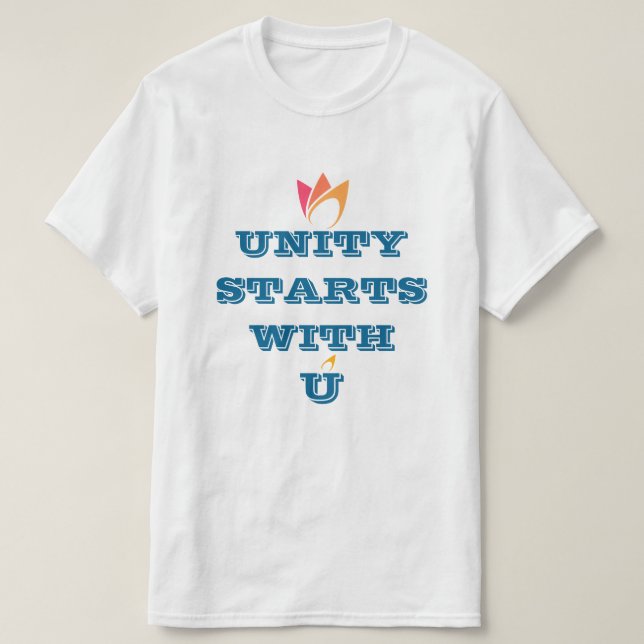 Camiseta A UNIDADE COMEÇA COM VOCÊ (fogo laranja a rosa) pe (Frente do Design)