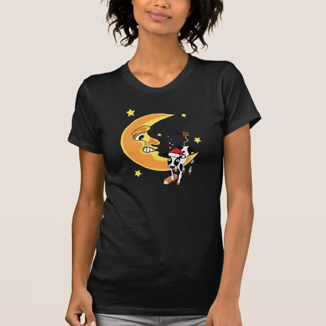 Camiseta A vaca do Natal caiu sobre a lua (Frente)