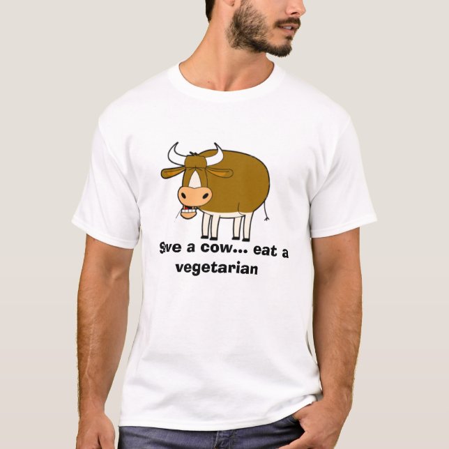 Camiseta a vaca, salvar uma vaca… come um vegetariano (Frente)