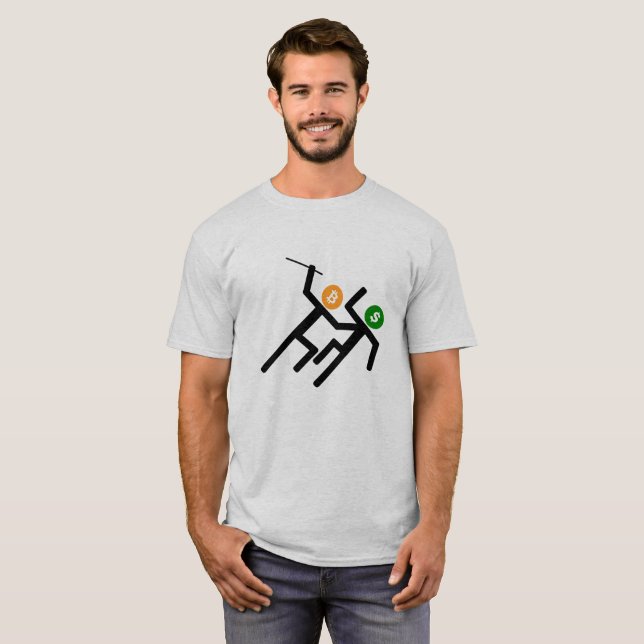 Camiseta A vara figura Bitcoin cripto contra o dólar (Frente Completa)