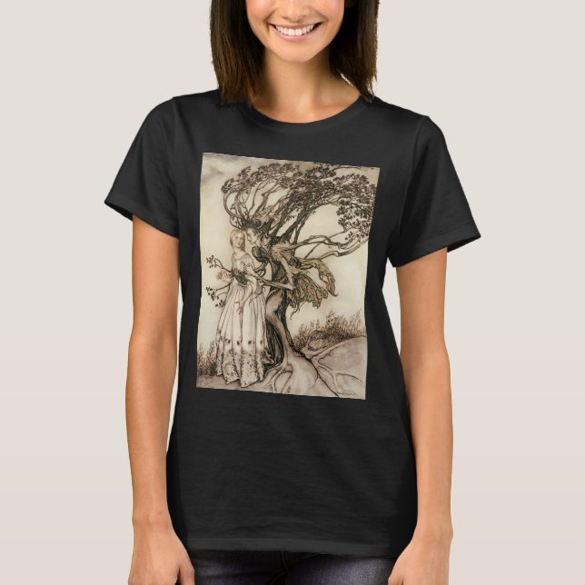 Camiseta A Velha Mulher na Madeira por Arthur Rackham (Frente)