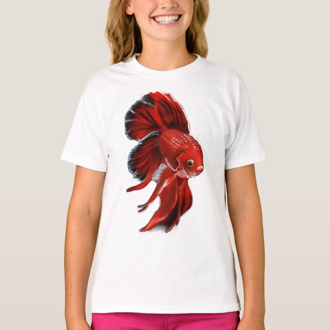 Camiseta A vibrant red betta fish swimming. (Frente)
